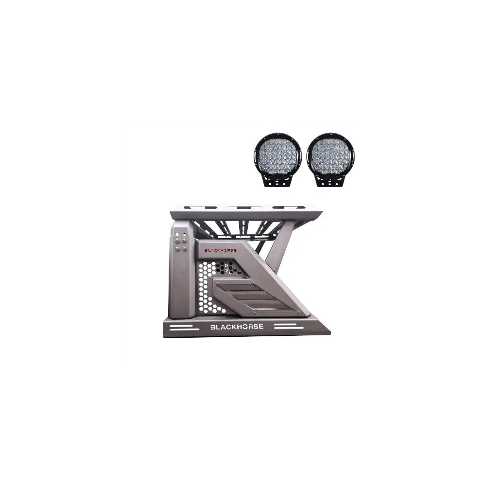 Armour II Roll Bar w/ Lights & Basket - Black Steel - BLKAR2-03BA3-PL69B